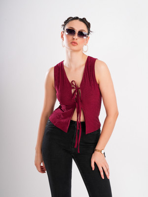 clobug Casual Solid Women Maroon Top