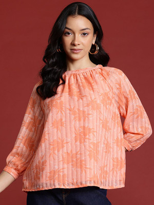 all about you Casual Printed Women Orange Top