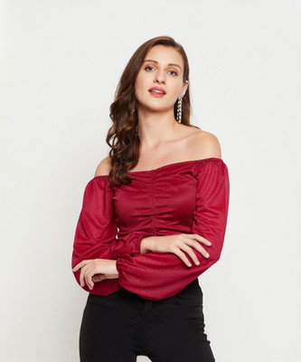 LE BOURGEOIS Party Solid Women Maroon Top