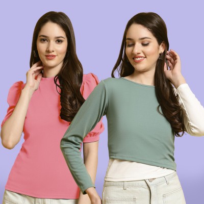 Fabflee Casual Solid Women Multicolor Top