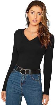 Clothy Casual Solid Women Black Top