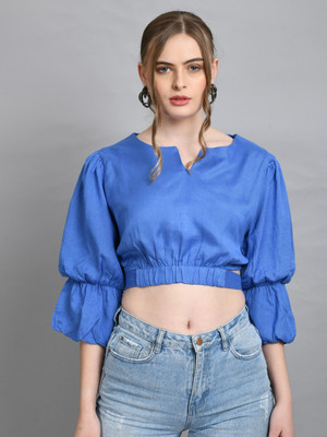 Dressberry Casual Solid Women Blue Top