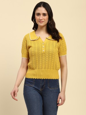 GLOBAL REPUBLIC Casual Self Design Women Yellow Top