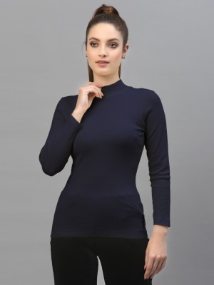 FBAR Casual Solid Women Dark Blue Top