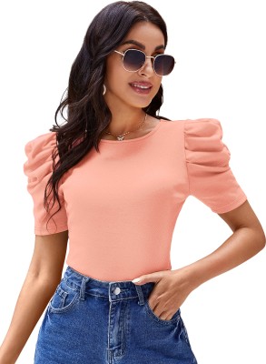 Stylish Fashion Casual Solid Women Orange Top