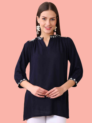 Kotton Maxx Casual Solid Women Dark Blue Top