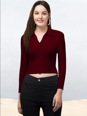 Maheshvi Casual Solid Women Maroon Top