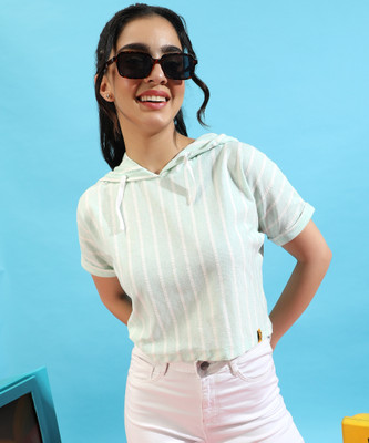 CAMPUS SUTRA Casual Solid Women Light Green, White Top