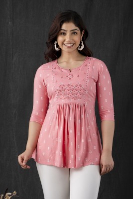 Dipanis Casual Embroidered Women Pink Top