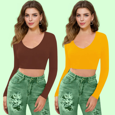 NAVYANKAA Casual Solid Women Yellow Top