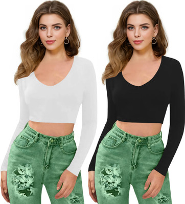 NAVYANKAA Casual Solid Women Black Top