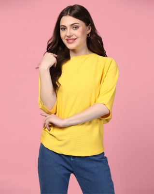 Zilcon Party Solid Women Yellow Top