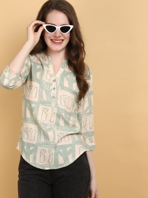 V-MART Casual Printed Women Beige, Light Green Top