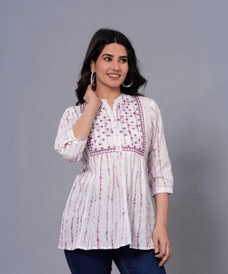 siddhanam Casual Tie & Dye Women White, Pink Top