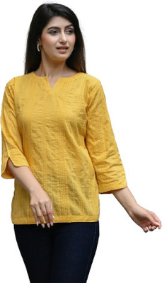 ARUWA Casual Striped Women Yellow Top