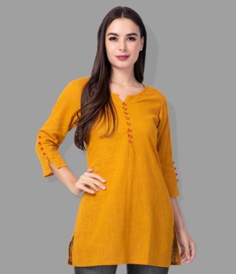 Fab Star Casual 3/4 Sleeve Solid Women Yellow Top