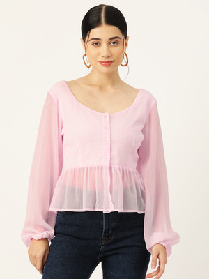 Rue Collection Casual Self Design Women Pink Top