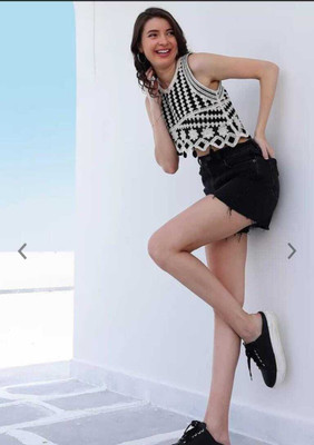 Epicedesigns Casual Self Design Women Black, White Top
