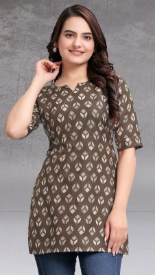 FABTOWN Formal Printed Women Brown Top