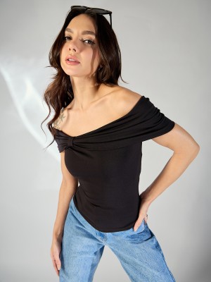 Uptownie Lite Casual Solid Women Black Top