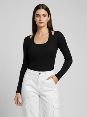 ANVI Be Yourself Casual Solid Women Black Top