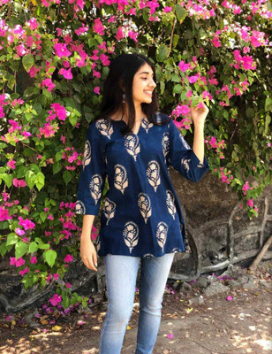 mezgown Casual Printed Women Blue Top