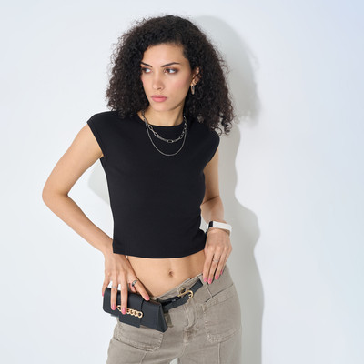 SF Jeans by Pantaloons Casual Self Design Women Black Top