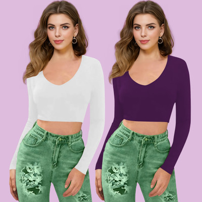 Kashonaa Casual Solid Women Purple Top
