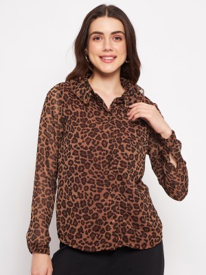 Delan Casual Animal Print Women Brown Top