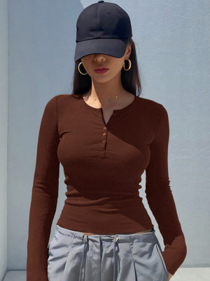 NAVYANKAA Casual Solid Women Brown Top
