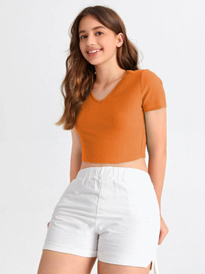 Redamancii Casual Self Design Women Orange Top