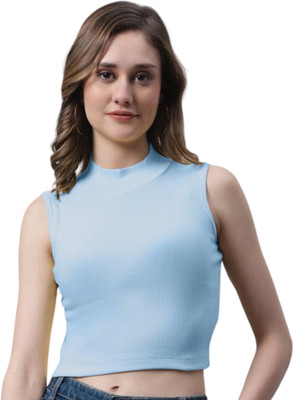 sasafaras Casual Solid Women Light Blue Top
