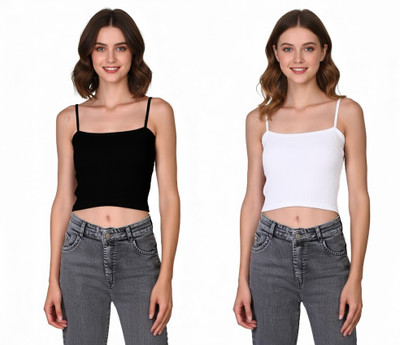 PINOVO Casual Solid Women Black, White Top