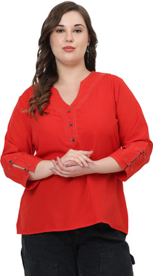 MASSIDESIGN Casual Solid Women Red Top