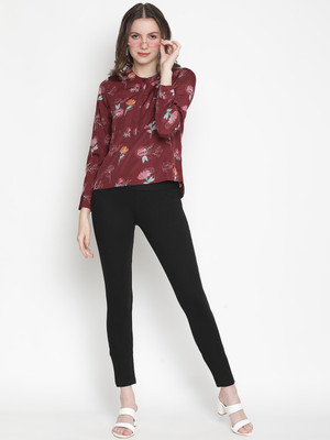 OXOLLOXO Casual Floral Print Women Maroon Top