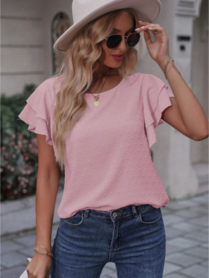 Moda Rapido Casual Solid Women Pink Top