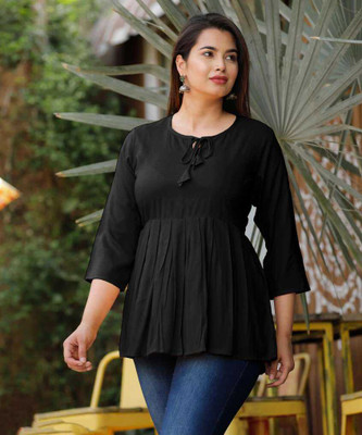 Mahira textile Party Self Design Women Black Top