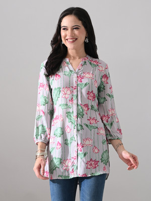 Meesan Party Printed Women Grey Top