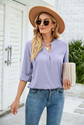 OUTZIDR Casual Solid Women Purple Top