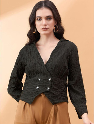 all about you Casual Self Design Women Black Top