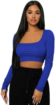 THEBLAZZEE Casual Solid Women Dark Blue Top