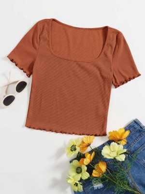 Nalax Designs Casual Self Design Women Brown Top