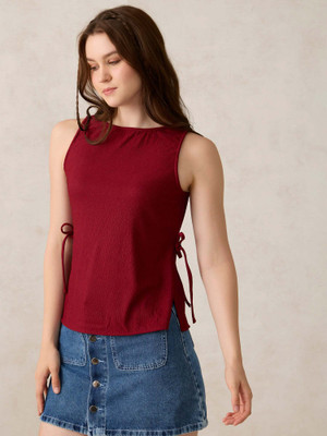 OUTZIDR Casual Solid Women Maroon Top