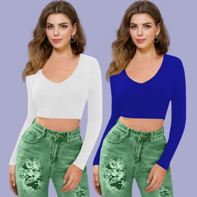 Maheshvi Casual Solid Women Blue, White Top