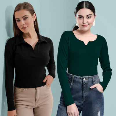 Maheshvi Casual Solid Women Dark Green Top