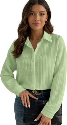 Leriya Fashion Casual Self Design Women Green Top