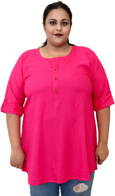 myplusfashion Casual Solid Women Pink Top
