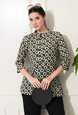 Glowworld Casual Printed Women Beige, Black Top
