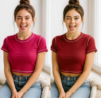 Crezystyl Casual Self Design Women Pink, Maroon Top