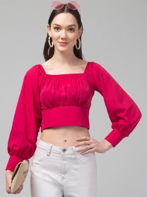 CULPI Casual Solid Women Pink Top